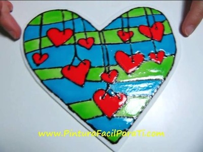 2 Corazones 3D Dia de San Valentin Falso Vitral 14 de Febrero Dia de los Enamorados Pintura Facil