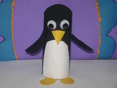 Como hacer un pinguino con tubo de papel higienico (Cara Negra)