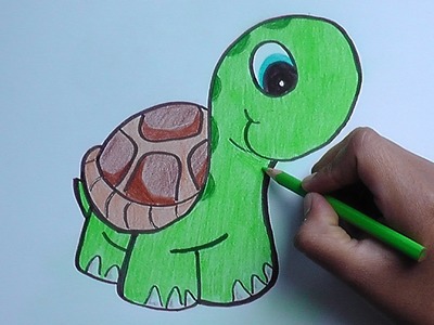 Dibujando y pintando a una tortuga - drawing and painting a turtle