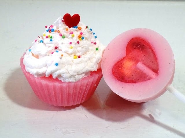Jabón de glicerina en forma de cupcake y paleta (Regalo fácil para San Valentín)