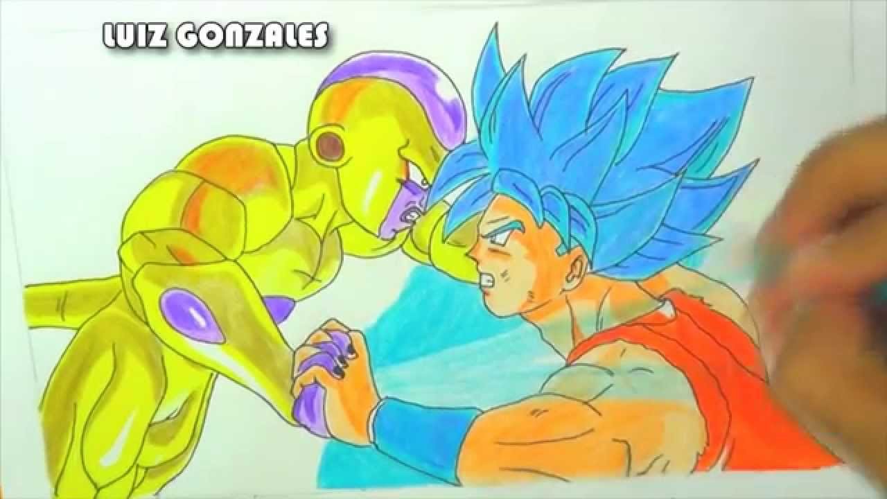 DIBUJANDO A GOLDEN FREEZER VS GOKU SSJ DIOS AZUL- [Drawing a SSJ God  Goku vs Golden Freezer]