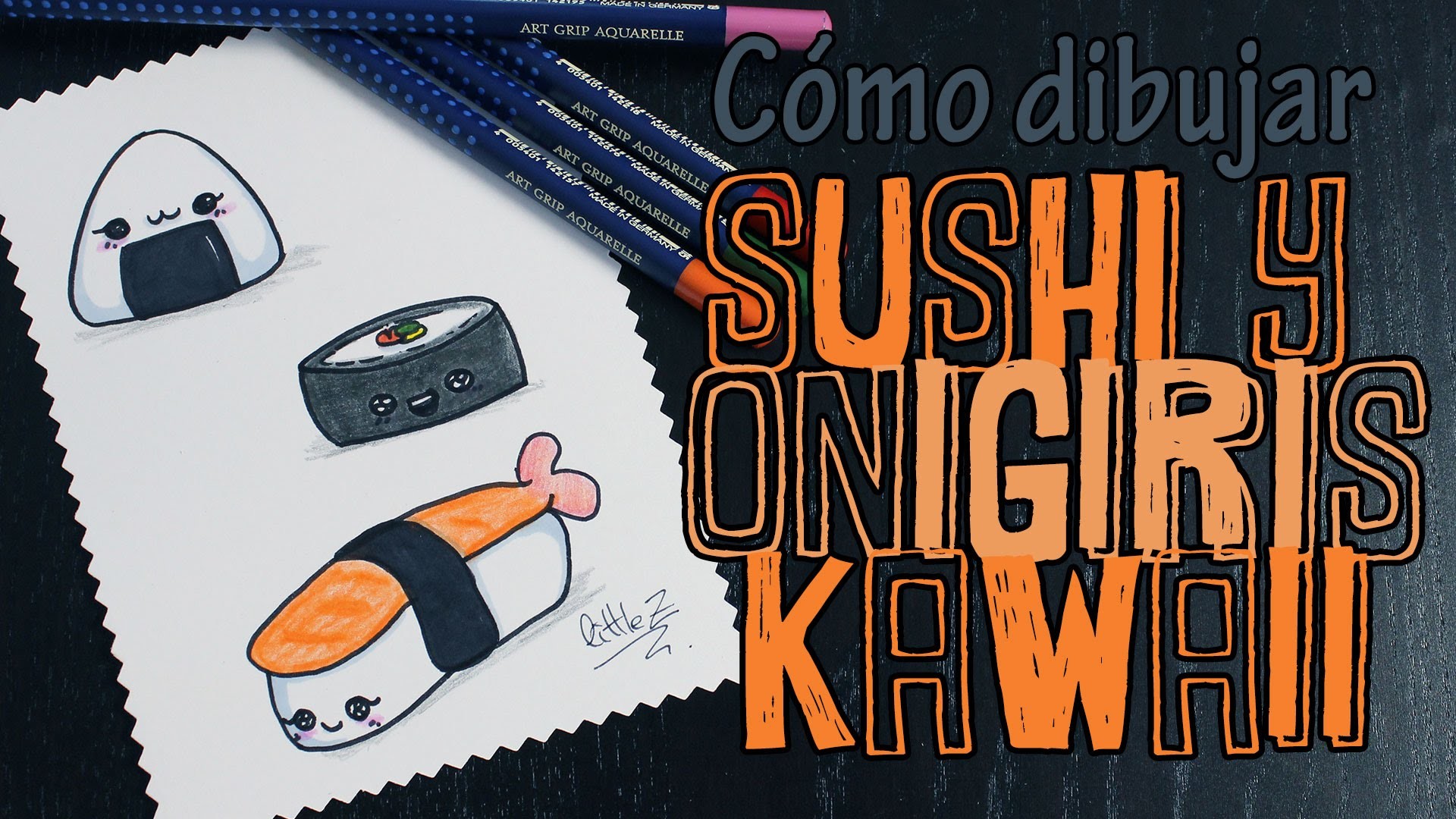 Cómo dibujar sushi y onigiris kawaii. How to draw a kawaii sushi
