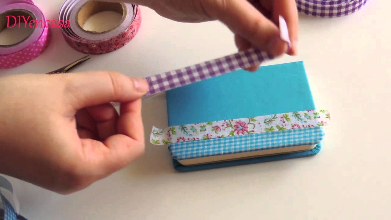 DIY como decorar tu libreta con fabric tapes. Notebook with fabric tapes.