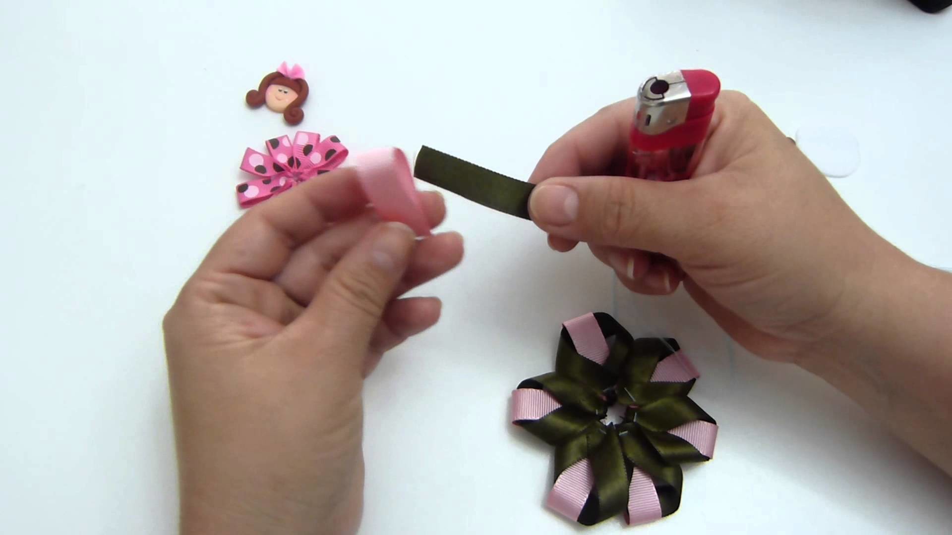 Moños y flores en cinta para el cabello paso a paso video NO.  266 Manualidades la Hormiga