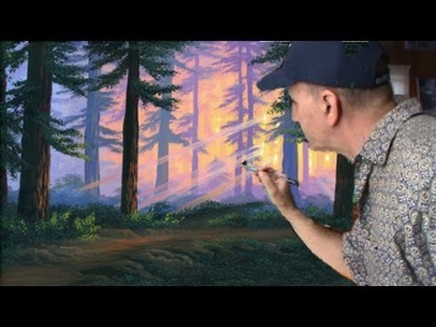 Cómo pintar un bosque Completo al atardecer con acrílico sobre tela
