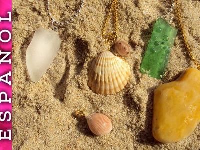 DIY Colgantes con tus "tesoros" de la playa-Sea glass and shell pendants