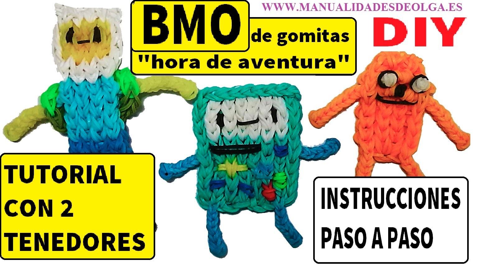 COMO HACER A BMO DE HORA DE AVENTURAS DE GOMITAS (LIGAS) CHARMS CON 2 TENEDORES