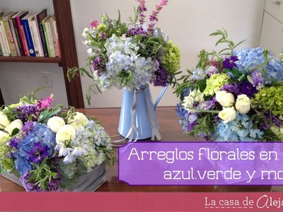 Arreglos de flores en azul verde y morado DIY Flower Arrangements in green blue and purple