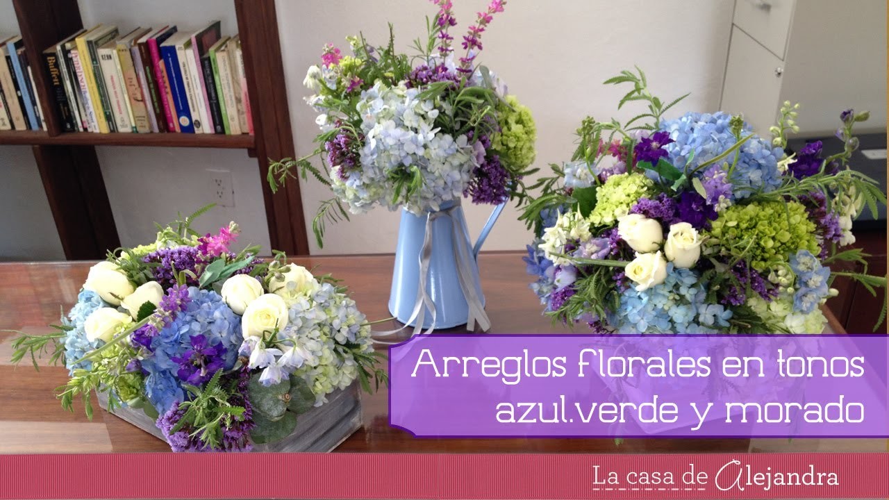 Arreglos de flores en azul verde y morado DIY Flower Arrangements in green blue and purple