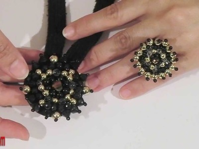 Collar y anillo con perlas y abalorios DIY
