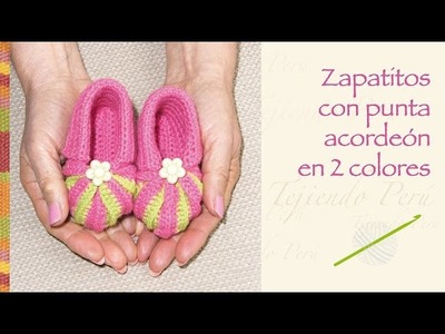 Crochet paso a paso: zapatos con punta acordeón en 2 colores para bebés!