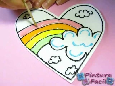 San Valentin *How to Paint Hearts* 1 Pintar Corazones Arcoiris Falso Vitral 14 Febrero Pintura Facil