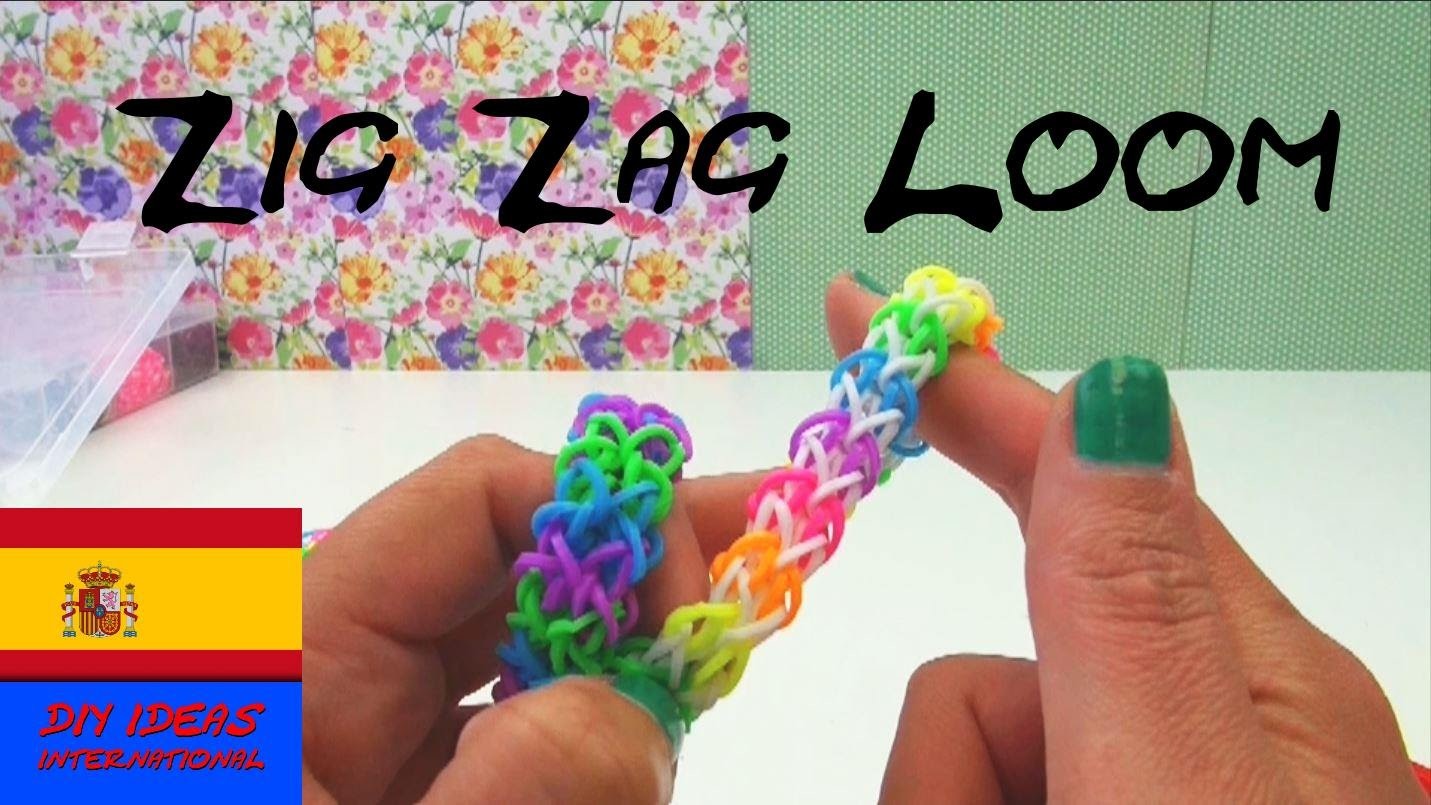 Como hacer una pulsera de ligas ZIG ZAG con tenedor en español - Rainbow Loom zigzag bracelet