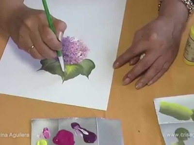 Pintar Hortensias . Painting hydrangeas one stroke