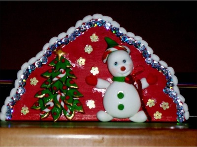 Manualidades navideñas servilletero de porcelana fría con brillos