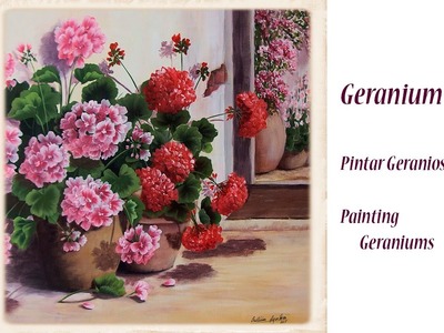 Pintar geranios , paint geraniums one stroke