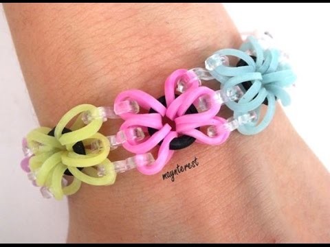 Manualidades DIY: PULSERA de GOMITAS flores mariposa | Raimbow loom bracelet