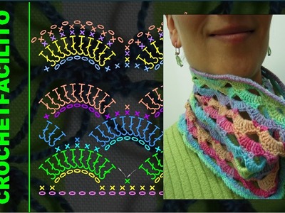 CROCHET - 14. UN CUELLITO CALENTADOR MULTICOLOR!! - A NECK WARMER IN ALL COLORS!! (ARCADE STITCH)