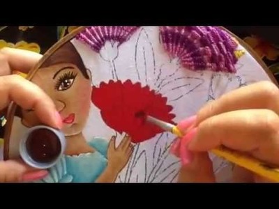 Pintura en tela niña de claveles #4 con cony