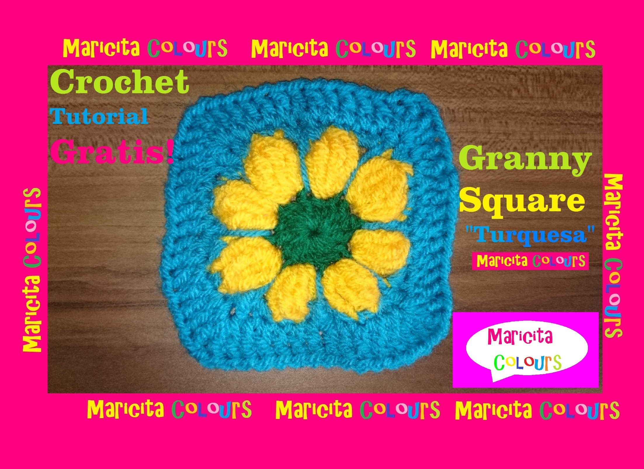 Crochet Tutorial Flor en Granny Square "Turquesa"  por Maricita Colours