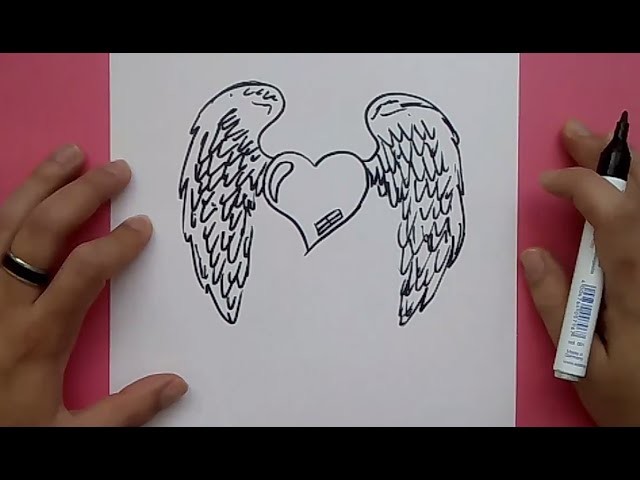 Como dibujar un corazon con alas paso a paso 3 | How to draw a winged heart 3
