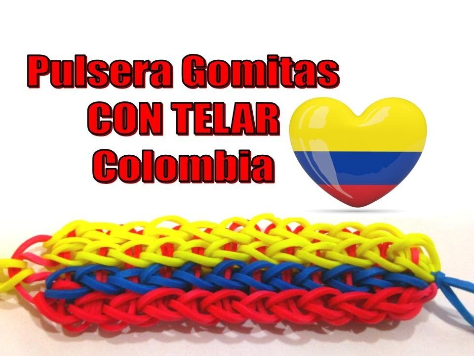 PULSERA DE GOMITAS BANDERA COLOMBIA CON TELAR.BRAZALETE BANDERA COLOMBIANA