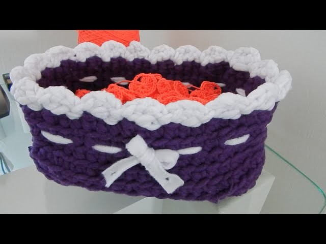 Cesta Canasto Rectangular Trapillo Crochet Ganchillo