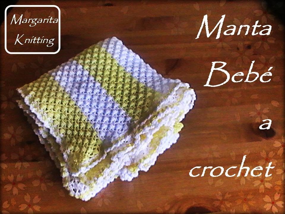 Manta bicolor para bebes  a crochet (zurdo)