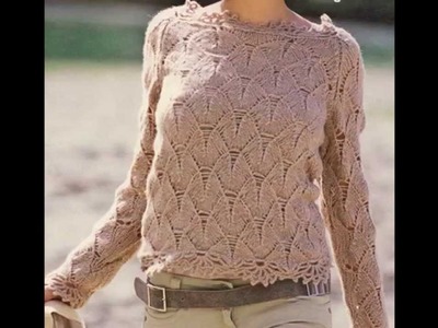 Suéter tejido a 2 agujas con puntilla a crochet