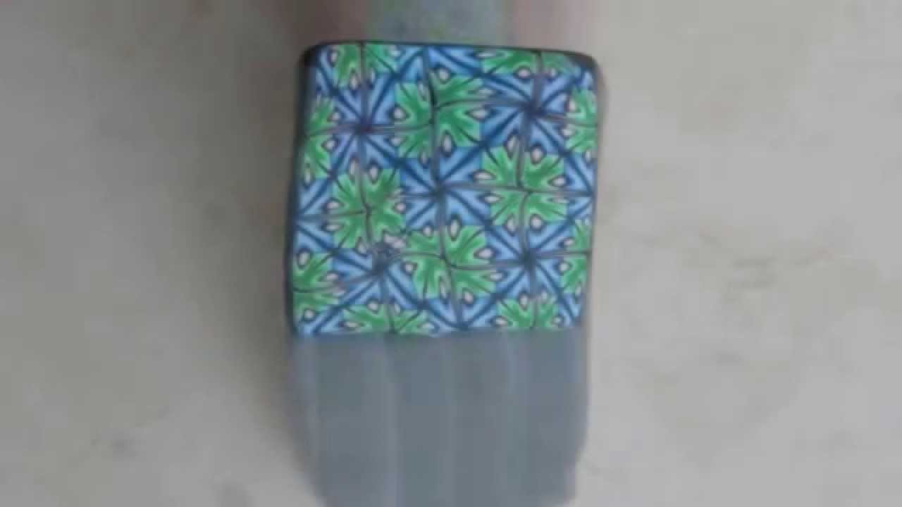 Murrina caleidoscopio verde y azul en arcilla polimérica - Blue and green polymer clay kaleidoscope
