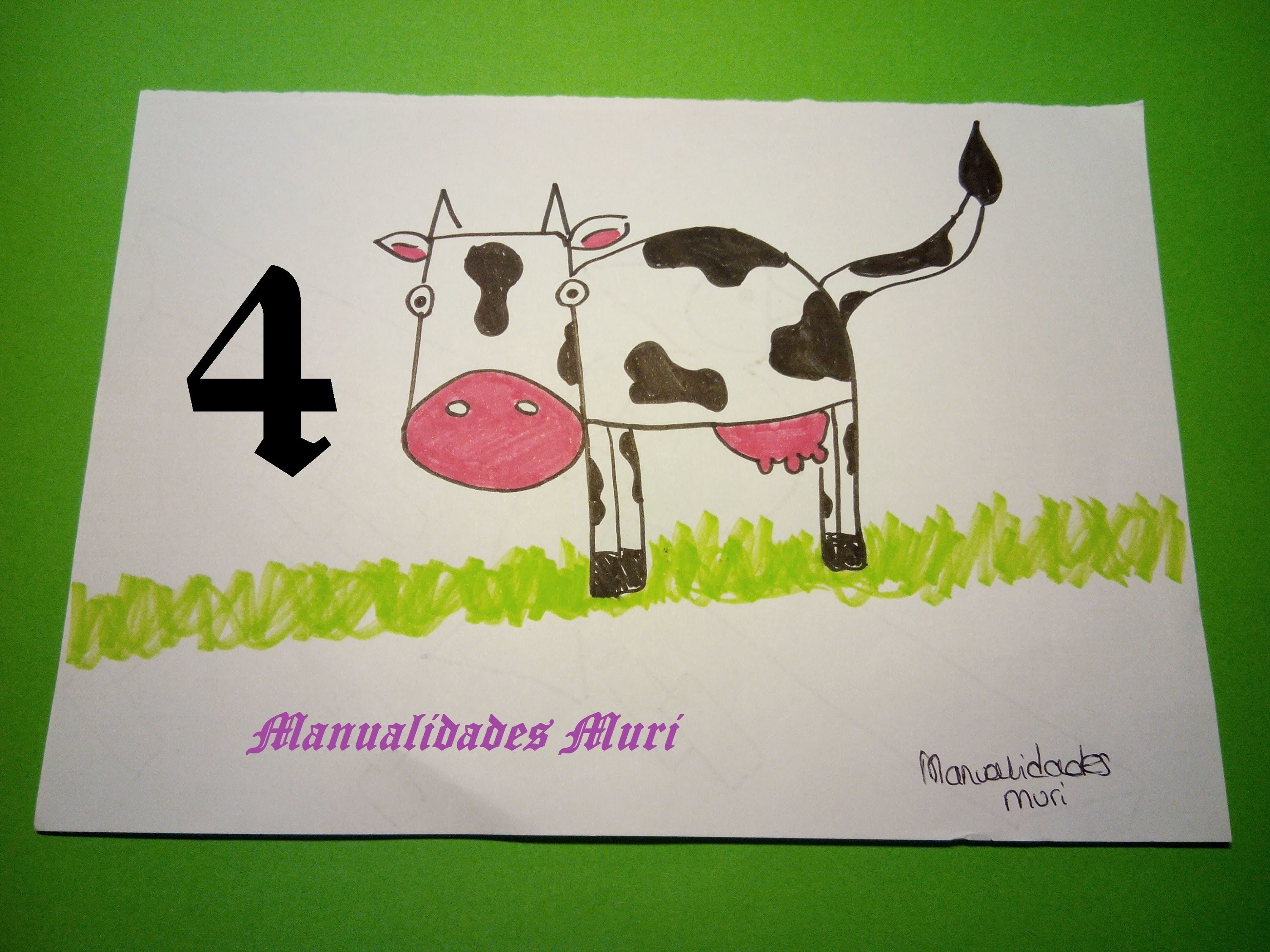 Manualidades. Aprende a dibujar con números: Vaca con el 4