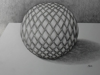 Como dibujar una esfera 3D, con textura de un tejido. Lápiz 6B y un difuminador",