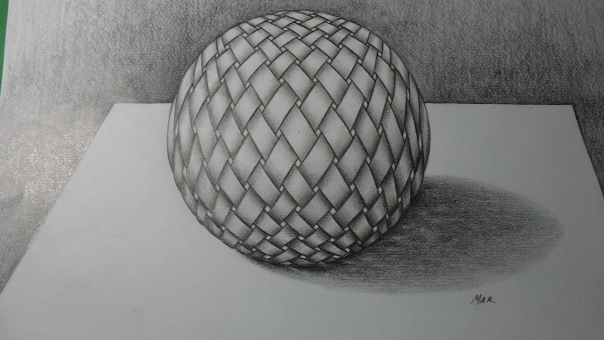 Como dibujar una esfera 3D, con textura de un tejido. Lápiz 6B y un difuminador",
