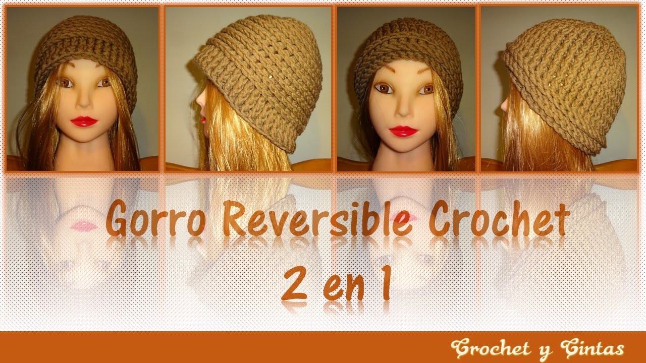 Gorro reversible 2 en 1 tejido a crochet - ganchillo para mujeres