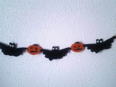 Girnalda de hallowen con calabazas y murciélagos boo! A crochet