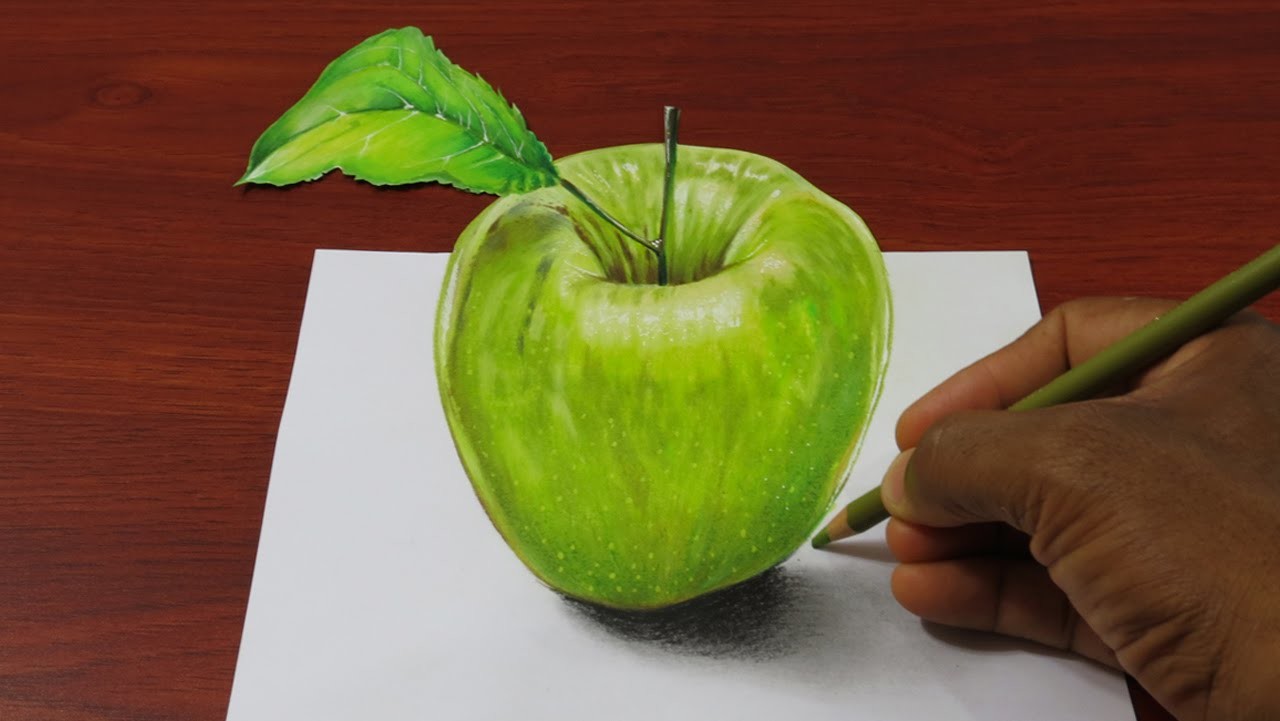 Dibujo Manzana Realista en 3D | Dibujo Anamorfico