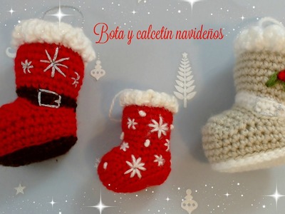 Bota o calcetín de crochet para adornar en Navidad (amigurumi)