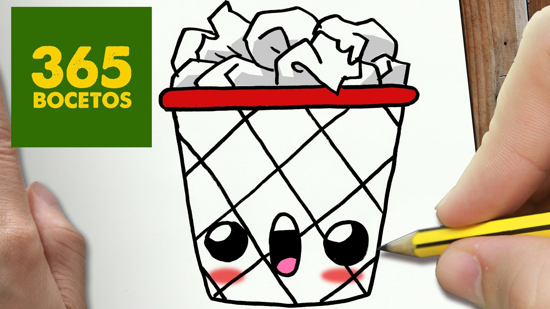 COMO DIBUJAR PAPELERA KAWAII PASO A PASO - Dibujos kawaii faciles - How to draw a paper bin