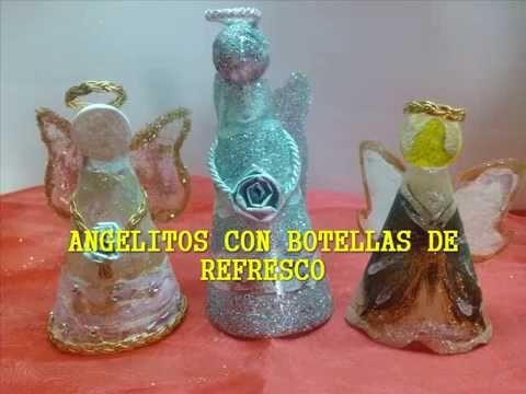 Angelitos con envases de refresco. Christmas Angel out of soda bottles