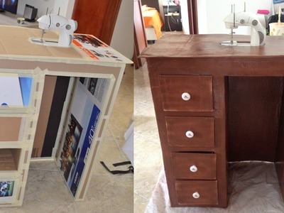 Tutorial: cómo hacer mueble de carton para escritorio o maquina de coser parte 2.2 DIY
