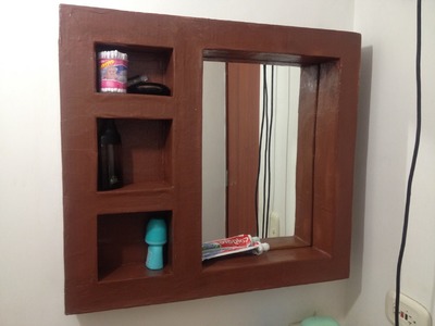 Tutorial: como hacer mueble de carton espejo organizador para baño o habitacion DIY