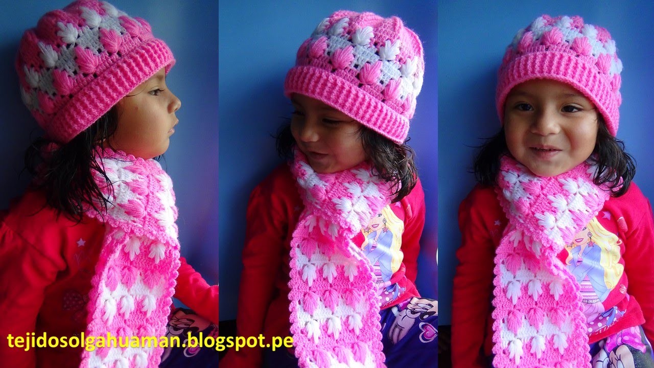 Chalina o bufanda tejido a crochet para niña paso a paso en punto arbolitos