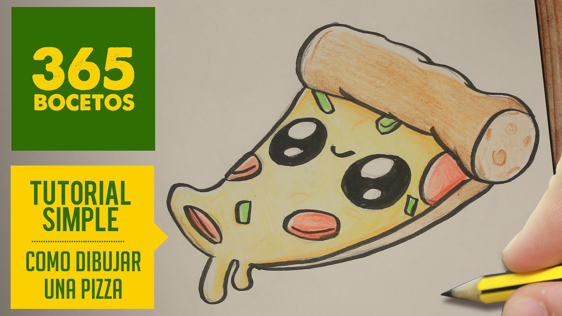 COMO DIBUJAR UNA PIZZA KAWAII PASO A PASO - Dibujos kawaii faciles - How to draw a Pizza