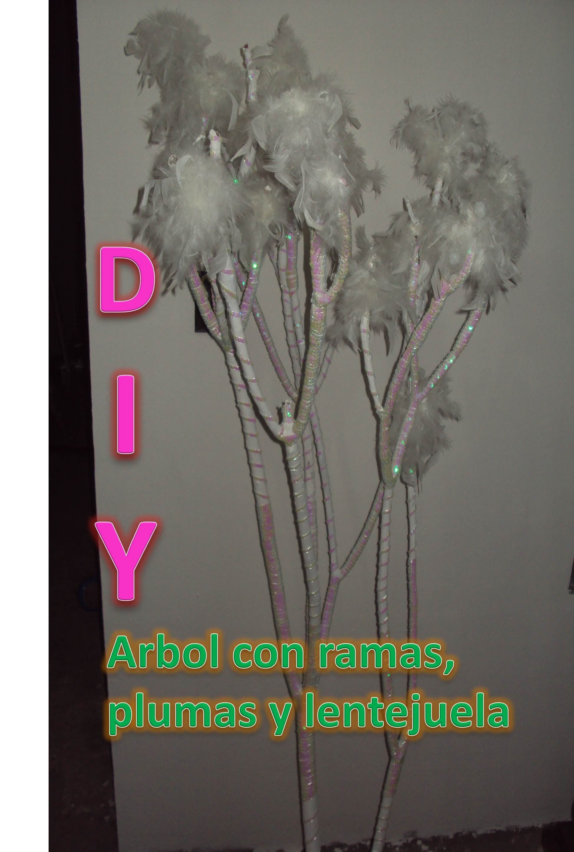 DIY: Arbol con ramas, plumas y lentejuela. Arbol reciclado [Carlu2013]