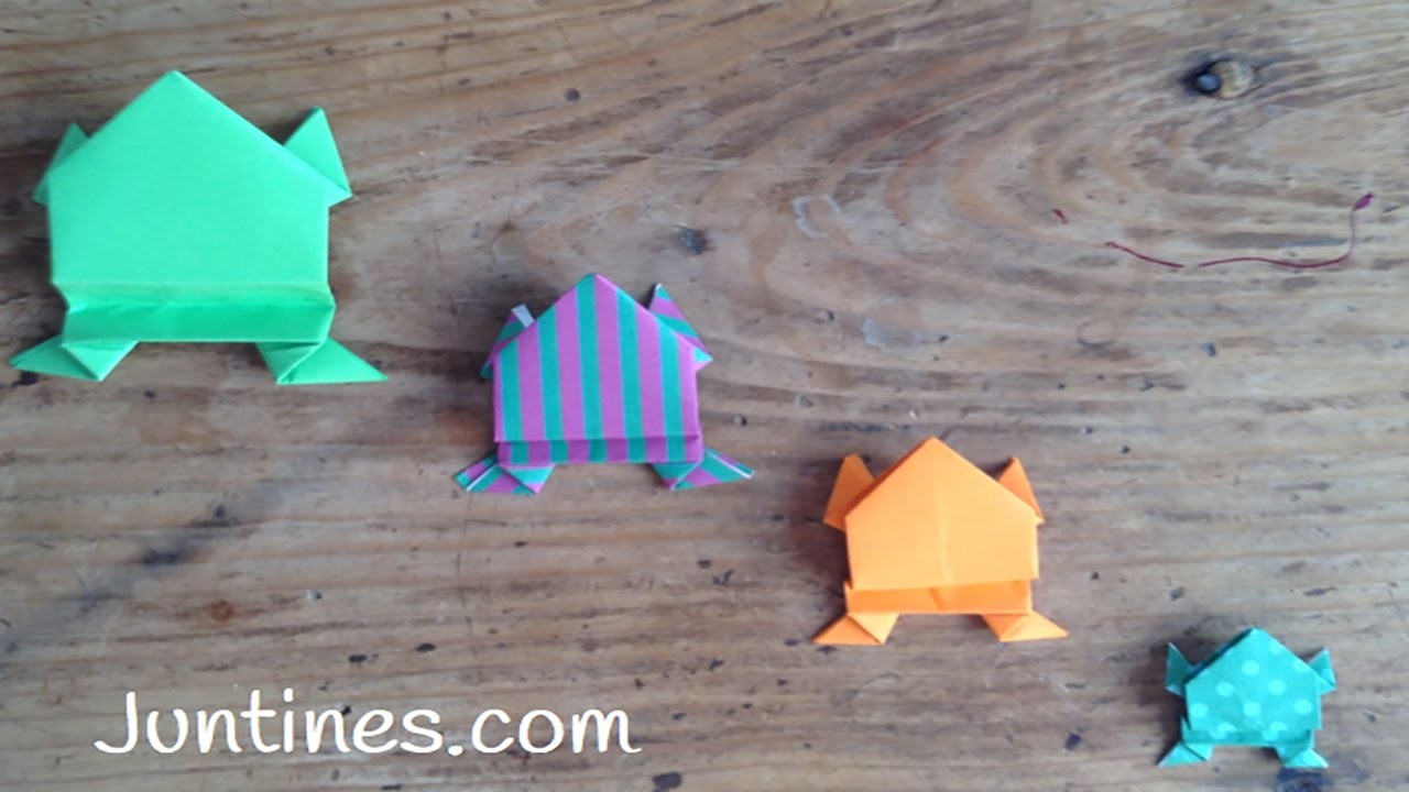 Rana de papel saltarina, origami para niños
