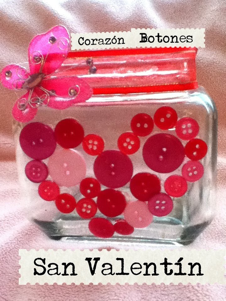 Corazón de botones frasco san Valentín dulces galletas florero