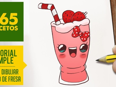 COMO DIBUJAR UN BATIDO DE FRESA KAWAII PASO A PASO - Dibujos kawaii faciles - Strawberry milkshake