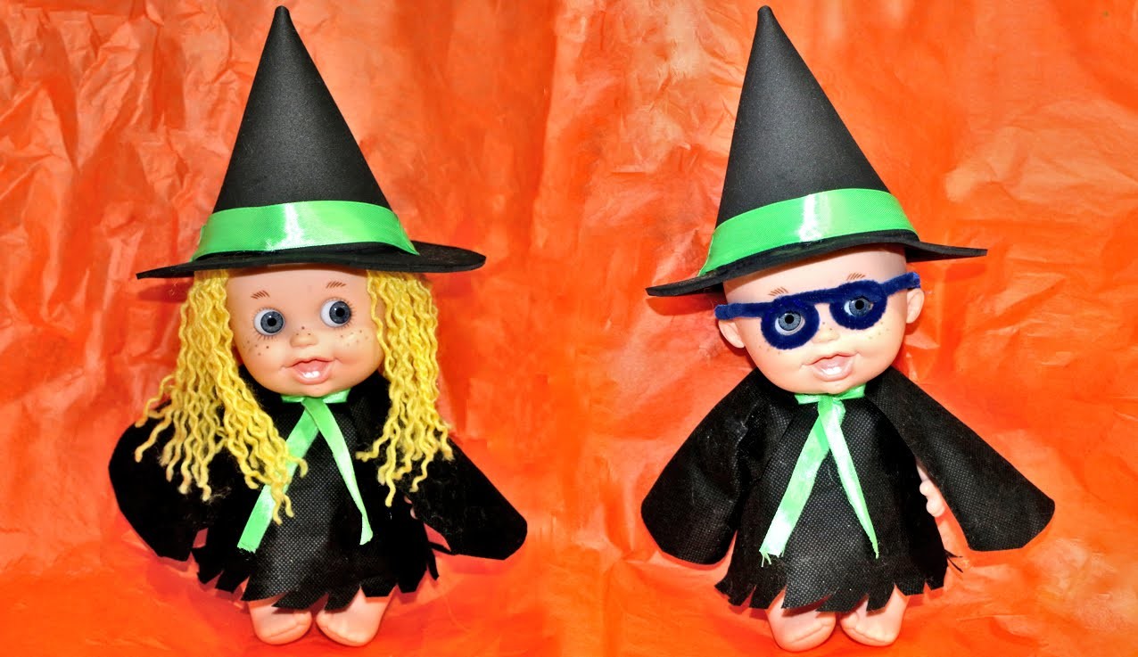 Cómo hacer disfraz de Halloween de bruja o Harry Potter para muñecos