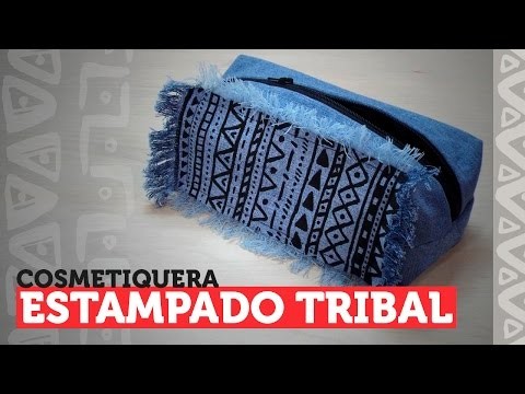 DIY - cosmetiquera o cartuchera con estampado tribal ¡JEAN RECICLADO!