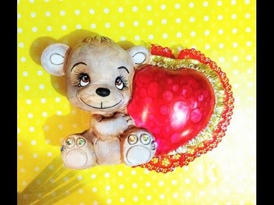 DIY pinta cerámica oso san Valentín, halos foil, ceramic valentines days